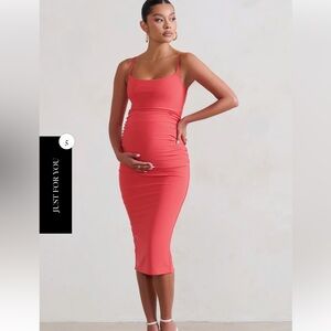 RAQUEL CORAL MATERNITY CAMI MIDI DRESS WITH SPLIT